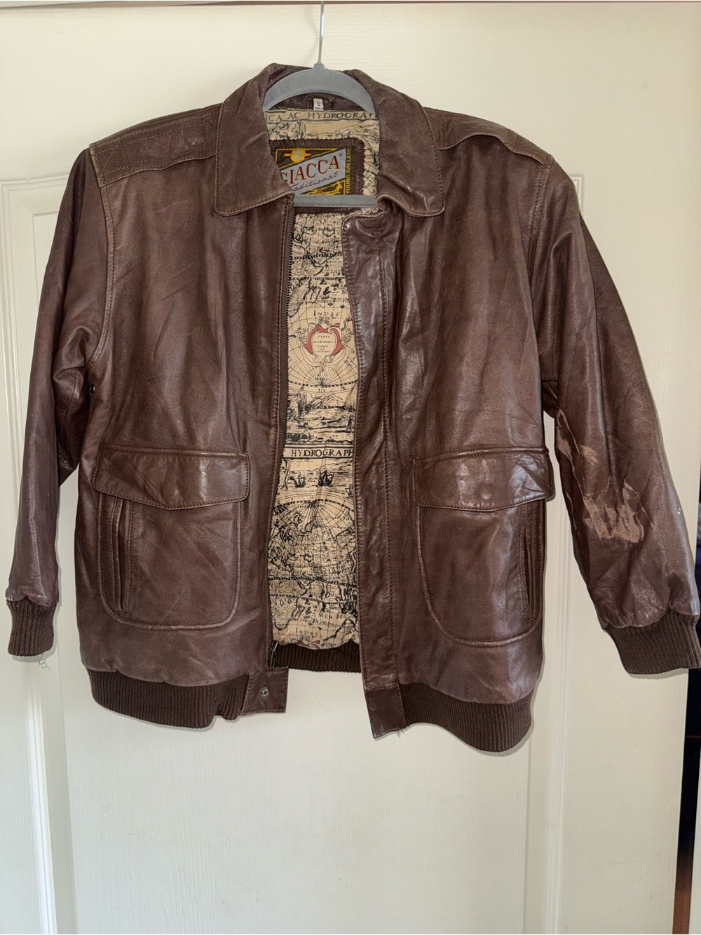 Brown Leather Bomber Jacket - Men's